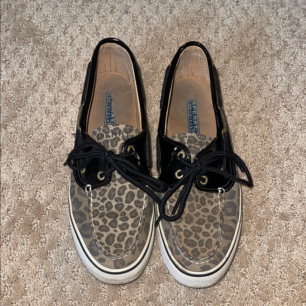 Sperry Black and Leopard Print Boat Shoes